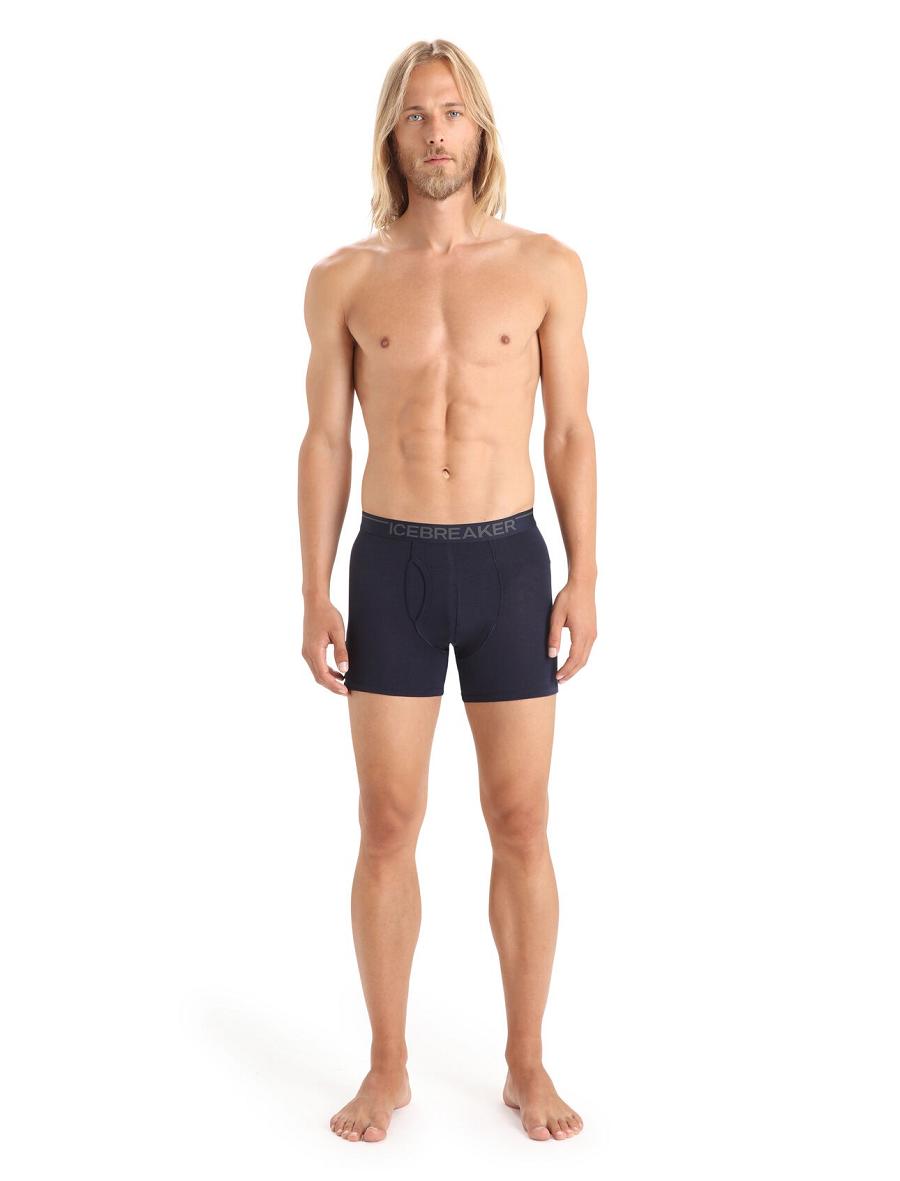 Men's Icebreaker Merino Anatomica Boxers With Fly Underwear Midnight Navy | CA 1640FDNM